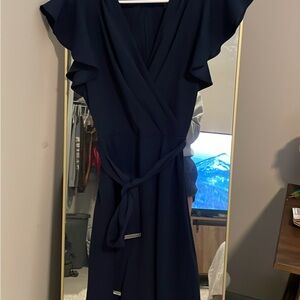 Blue Ruffled Tie Front Midi Dress